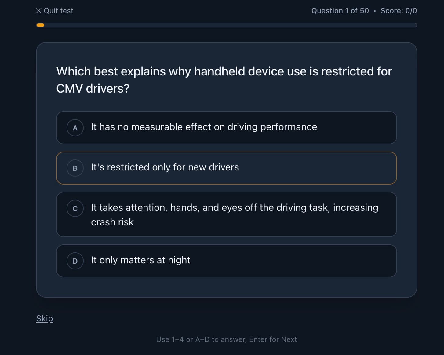 CDLPassPrep offline practice quiz game